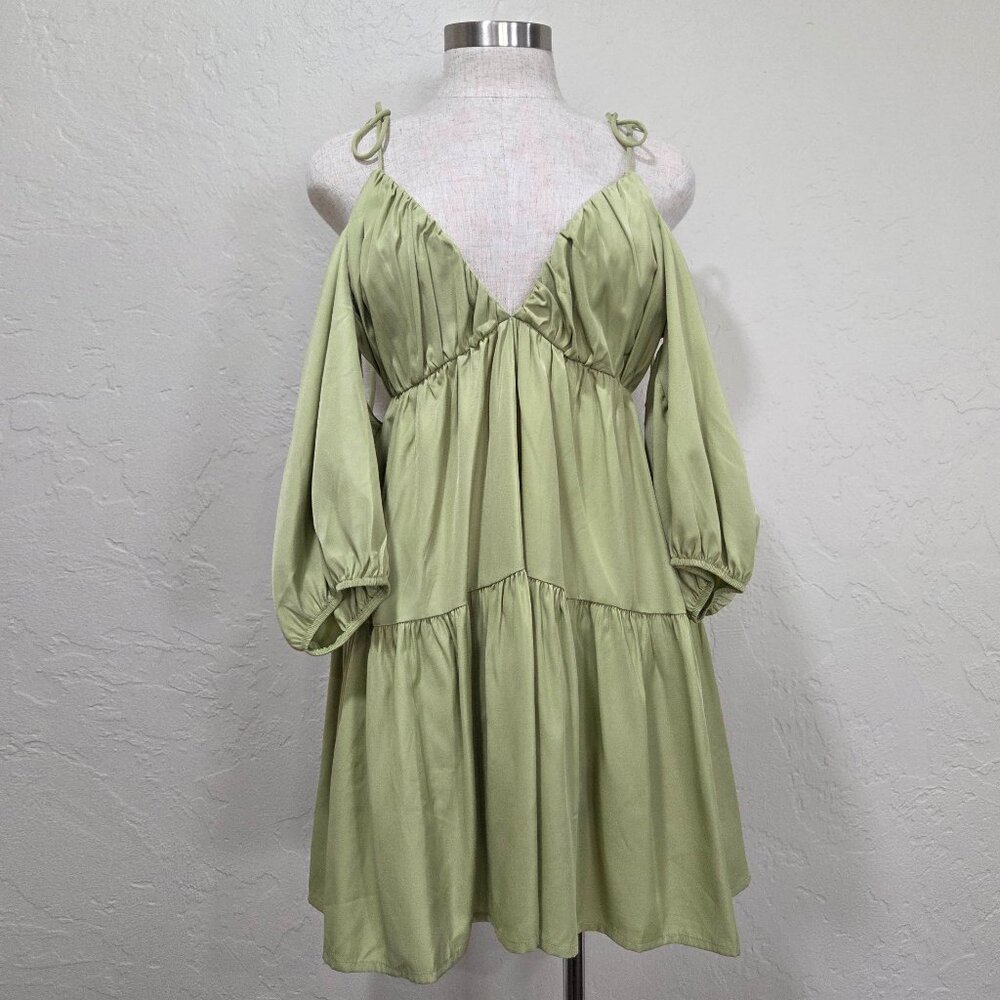 Cold-shoulder With Tie Shoulder Straps With Open Back Dress